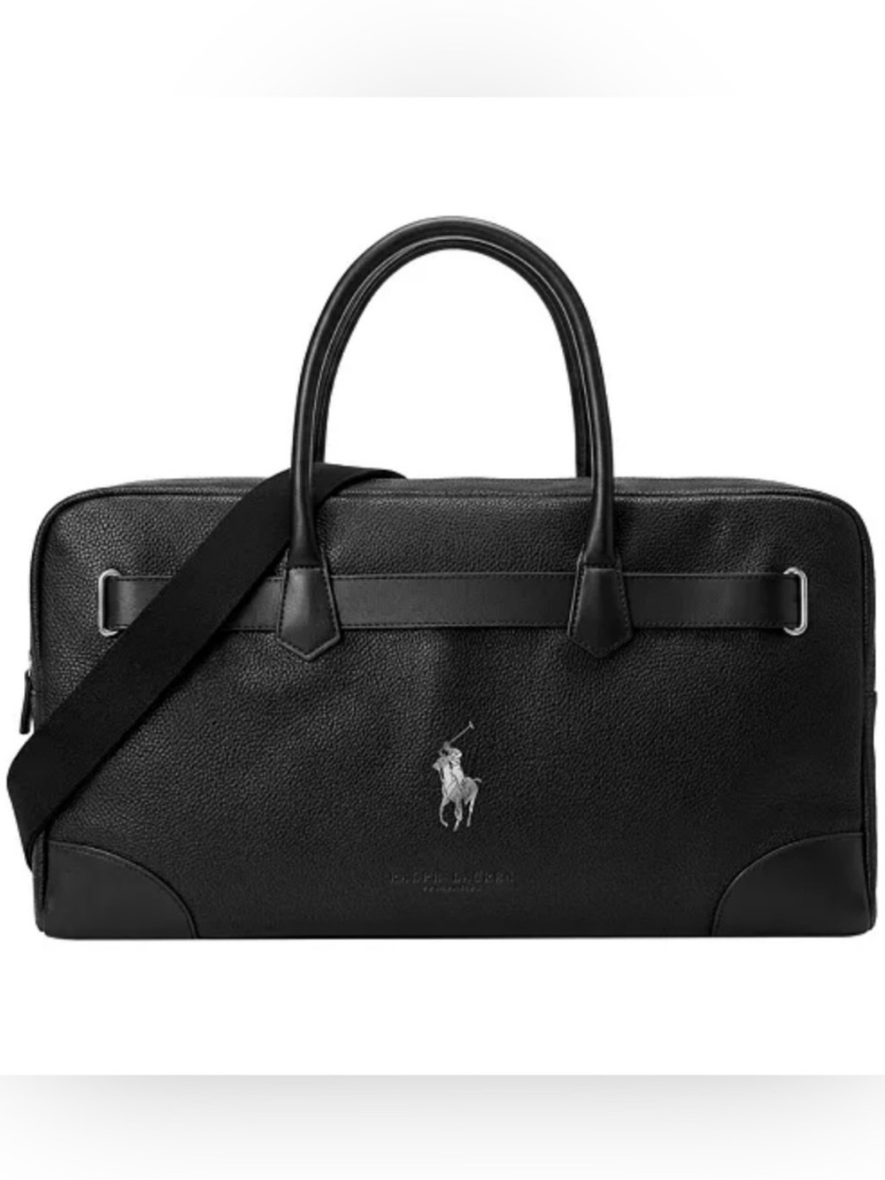 Lauren Polo Ralph Lauren Black Pebble Leather Duffle Weekender Bag NWT
